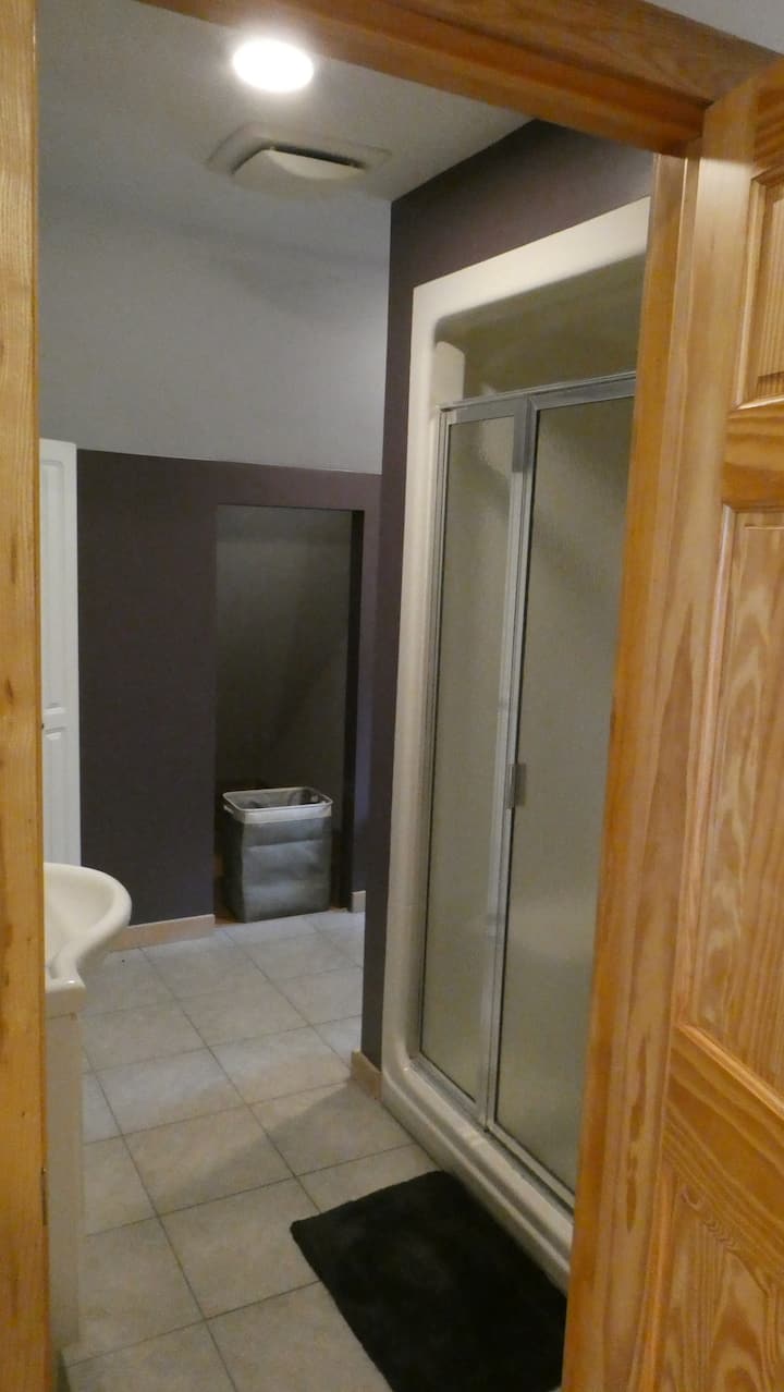 Bathroom vanity and glass shower