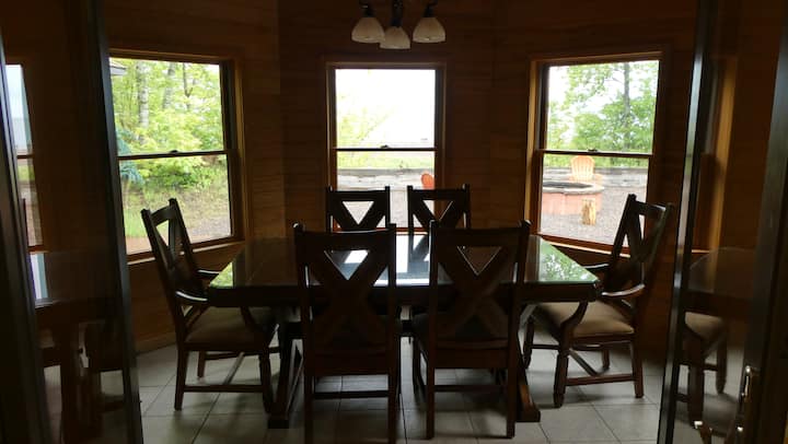 Dining table with views into the woods