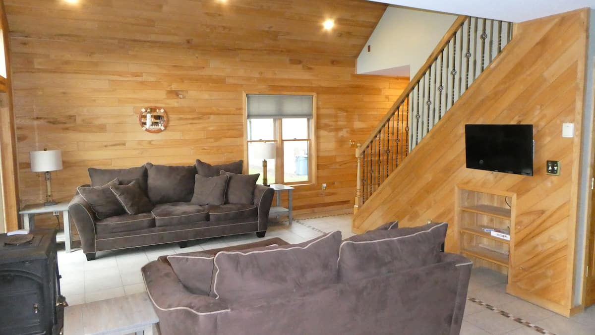 Warm wood interior and living room