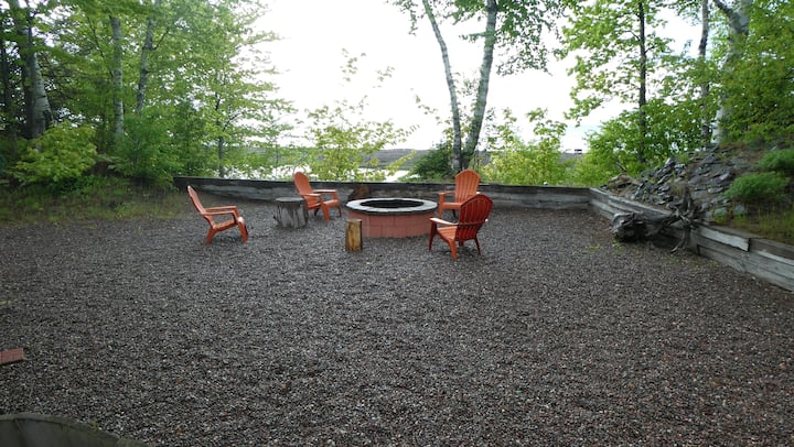 Firepit seating overlooking Lake Superior